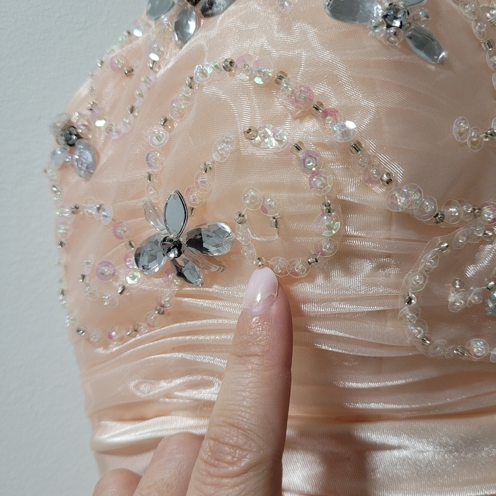 Vintage Laura Rhinestone Cocktail Dress Pink Salmon Size 4 - Picture 5 of 15